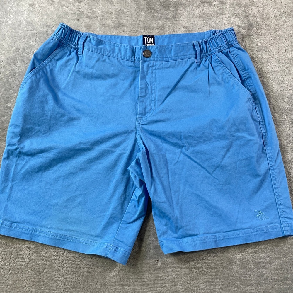 Tom Teddy  Chino Shorts‎ Mens XL Blue Elastic Waist Preppy Casual Beach Resort